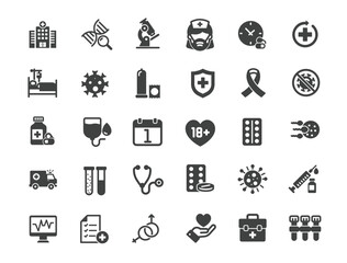 Set of HIV AIDS Icons. Solid icon series