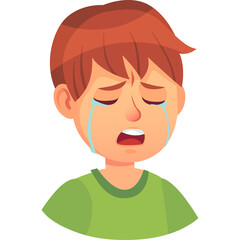 Young Boy Crying Tears With Open Mouth And Closed Eyes Wearing Green T Shirt Isolated On Transparent Background