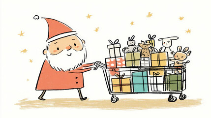 クリスマスの準備をするサンタさんのかわいいイラスト素材