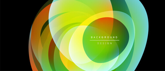 Obraz premium Abstract vibrant layers create dynamic circular design. Colors blend, forming modern background element. Text reads background design.