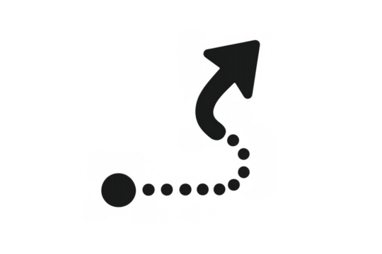 Dotted path arrow showing a new direction, strategy planning, and progress forward on transparent background