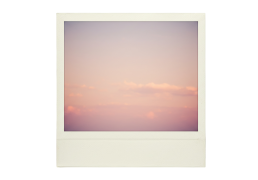 Vintage Polaroid photo frame with pastel sky isolated PNG, retro instant camera picture with dreamy sunset on transparent background - Powered by Adobe