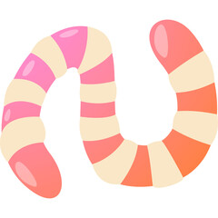 A Long Wiggly Candy Worm In Pink Orange And Cream Stripes On A Transparent Background