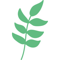 A minimalist illustration of a green leaf stem with multiple leaves against a transparent background.