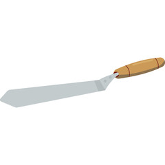 A Flat Metal Spatula with a Wooden Handle and a Silver Blade for Cooking and Grilling