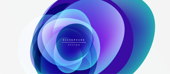 Abstract design features layered circles. Colors blend from white, purple, blue. Text reads background design within central shape.