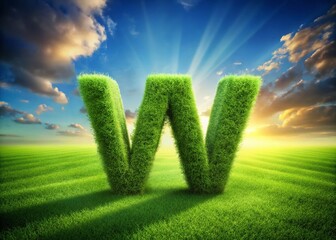 Hello Wednesday!  Green Grass Alphabet Letter W Stock Photo
