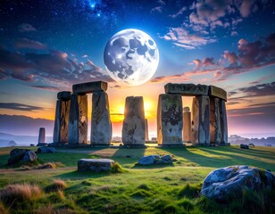 Sunrise over ancient stones, a surreal scene