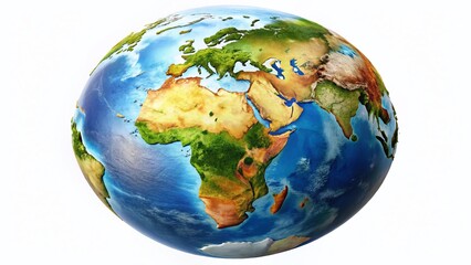 High-Resolution World Globe Map Isolated on White Background, Detailed Planet Earth