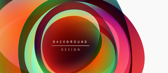 Fototapeta premium Abstract colorful layers create circular design. Vibrant hues blend, forming dynamic background. Text reads background design.