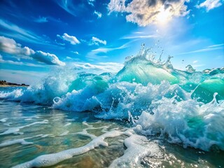 High Tide Surf: Abstract Pale Blue Ocean Wave Splash Stock Photo