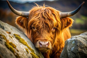 Highland Cow Pushing Rock - Slow Motion Macro Photography