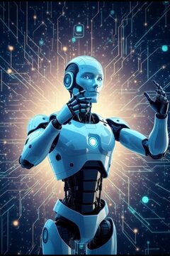 AI in education, blue screen robot cyborg
