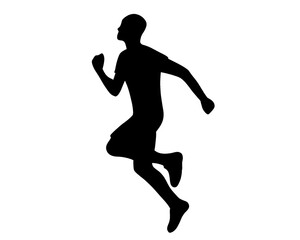 silhouette of young man running, jumping man symbol isolated on white background	