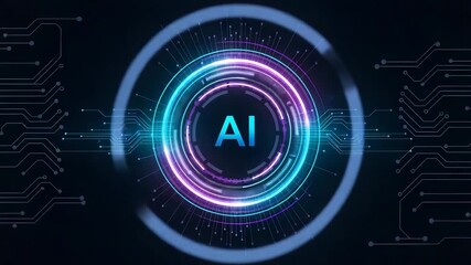 Futuristic ai portal with glowing neon lights and digital particles - Powered by Adobe