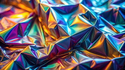 Holographic Iridescent Background Texture: Multicolored Sheen, Crumpled Reflective Surface