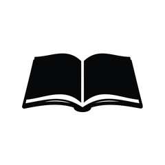 Simple monochrome graphic of an open book on a plain white background