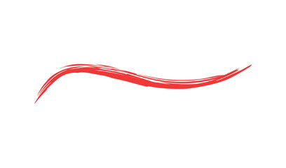 Vibrant red brush stroke with a wavy dynamic shape on a white background