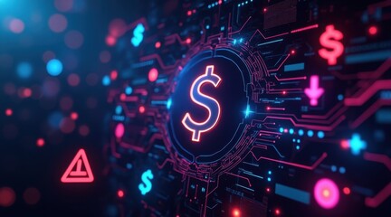 A vibrant digital representation of financial technology featuring a dollar symbol and circuit patterns, highlighting the intersection of money and innovation.