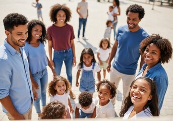 Fototapeta premium A diverse group of people gathering together, beaming with happiness and smiles.