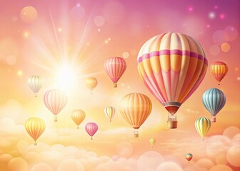 Hot Air Balloons Dawn: Cream & Pink Gradient Sky, Worm's Eye View Stock Photo