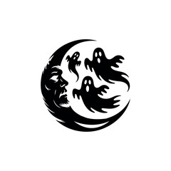 Black Luna Halloween Silhouette Vector.