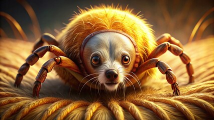 Hyperrealistic Close-up of Tick Embedded in Golden Retriever's Irritated Fur