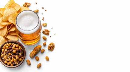 Beer and Snacks on Transparent Background