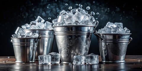 Ice Buckets: Chilled Refreshment, Isolated Background Stock Photo