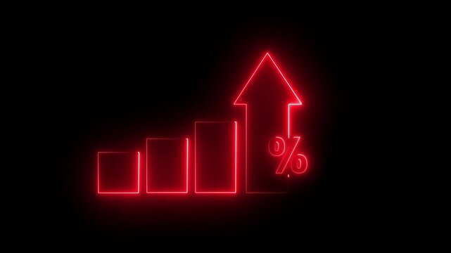 glowing neon Profit high growth percent icon, stocks, financial, Interest rate and dividend concept. Businessman showing neon line animation of graph and chart with percentage icon