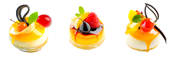A selection of beautiful, delicious restaurant desserts isolated on a transparent background PNG