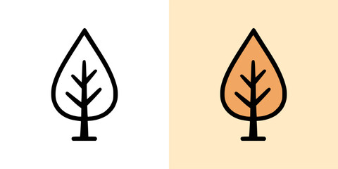 Minimalist illustration of stylized trees, showing an outline version and a colored version on beige background