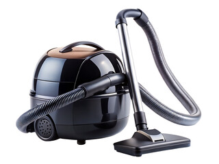 A Modern Black Vacuum Cleaner Ready For Action isolated on white  background ,PNG. AI Generated.