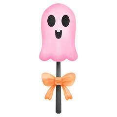 Pastel Pink Ghost Watercolor Dessert Illustration