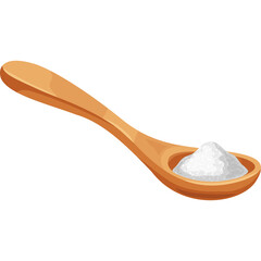 Wooden spoon holding a pile of white powder on a transparent background with no defects
