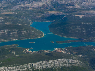 Aerial View of Coastal Bay and Mountain Landscape