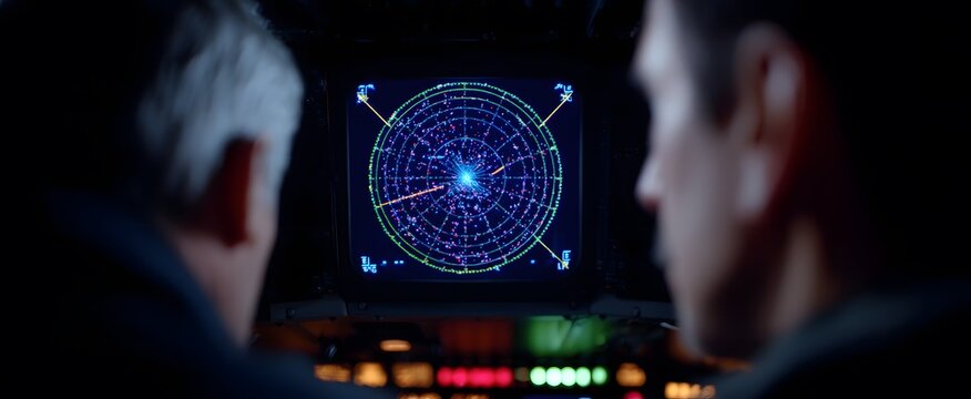 The radar display reveals shifting objects scrolling across the monitor screen.