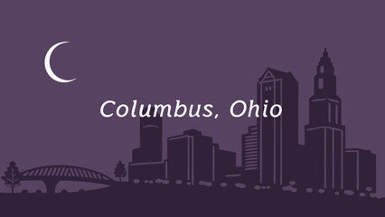 Fototapeta premium Columbus skyline with purple moonlit night in ohio, vector illustration suitable for cityscapes, travel brochures, and promotional materials.