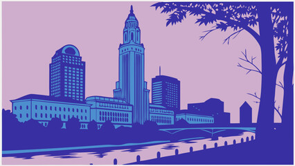 Naklejka premium Columbus skyline vector depicts ohios vibrant city, suitable for travel brochures, city guides, and promotional materials for columbus.