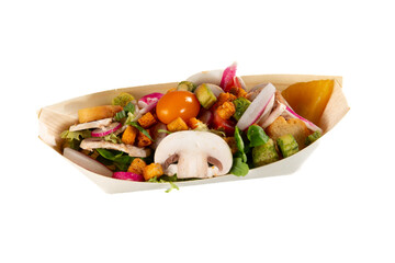 salad vegetable to go open carton takeaway container on white background