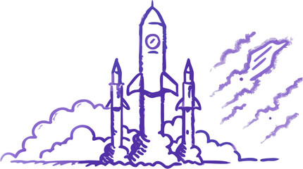 Bold rocket launch illustration, symbolizing innovation and business growth, perfect for startups, technology, or entrepreneurial ventures on a transparent layout