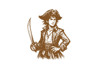 Pirate Captain hand drawn simple sketch vector illustration
