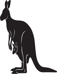 Silhouette of a kangaroo with a joey in its pouch, showcasing the iconic australian marsupial and its young one