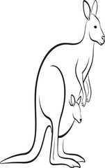 Silhouette of a kangaroo with a joey in its pouch, showcasing the iconic australian marsupial and its young one