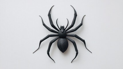 A top-down view of a black, stylized spider against a plain white background