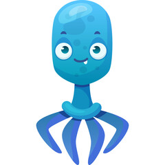 A Playful Blue Cartoon Alien Creature with Tentacles and Big Eyes on a Transparent Background
