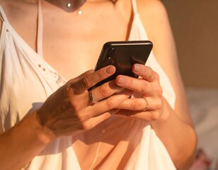 Primer plano c&aacute;lido de alguien mirando su m&oacute;vil con gesto tranquilo