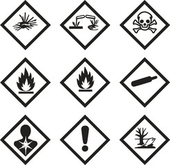 Hazardous Symbols: A collection of universally recognized symbols, a visual language designed to communicate critical safety information related to a range of potential hazards.