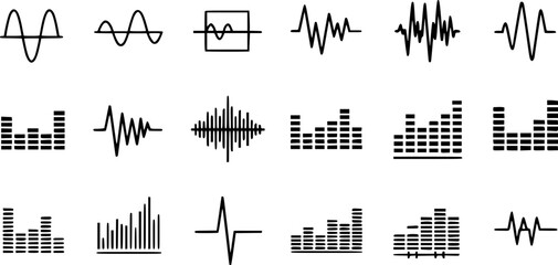 Minimalist waveform and equalizer icons for audio design and technology projects