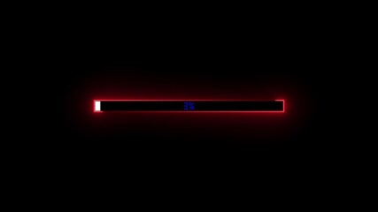 Neon red loading bar with 5 percent progress on black background progress bar download